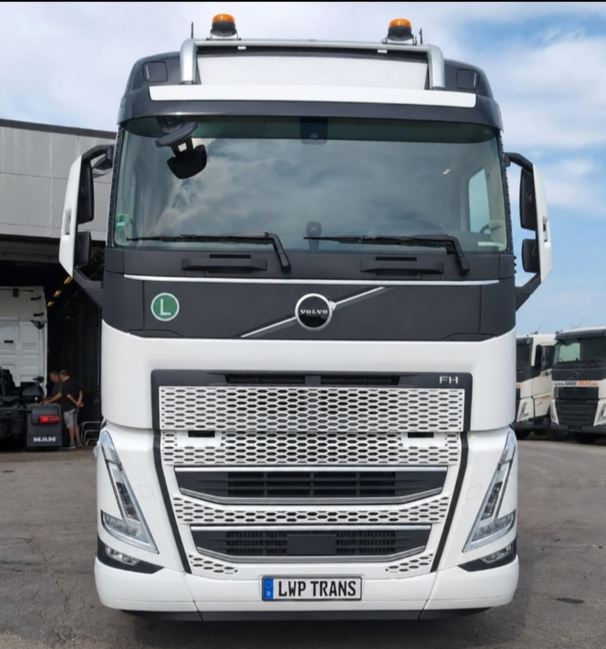 White Volvo FH truck, front view